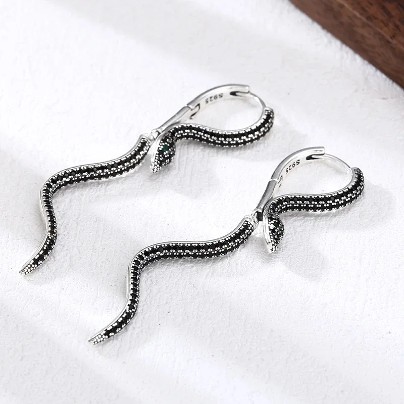 925 Sterling Silver Vintage Square Earrings For Women Trendy Retro Snake Earring Jewelry Prevent Allergy Party Accessories Gift image 3