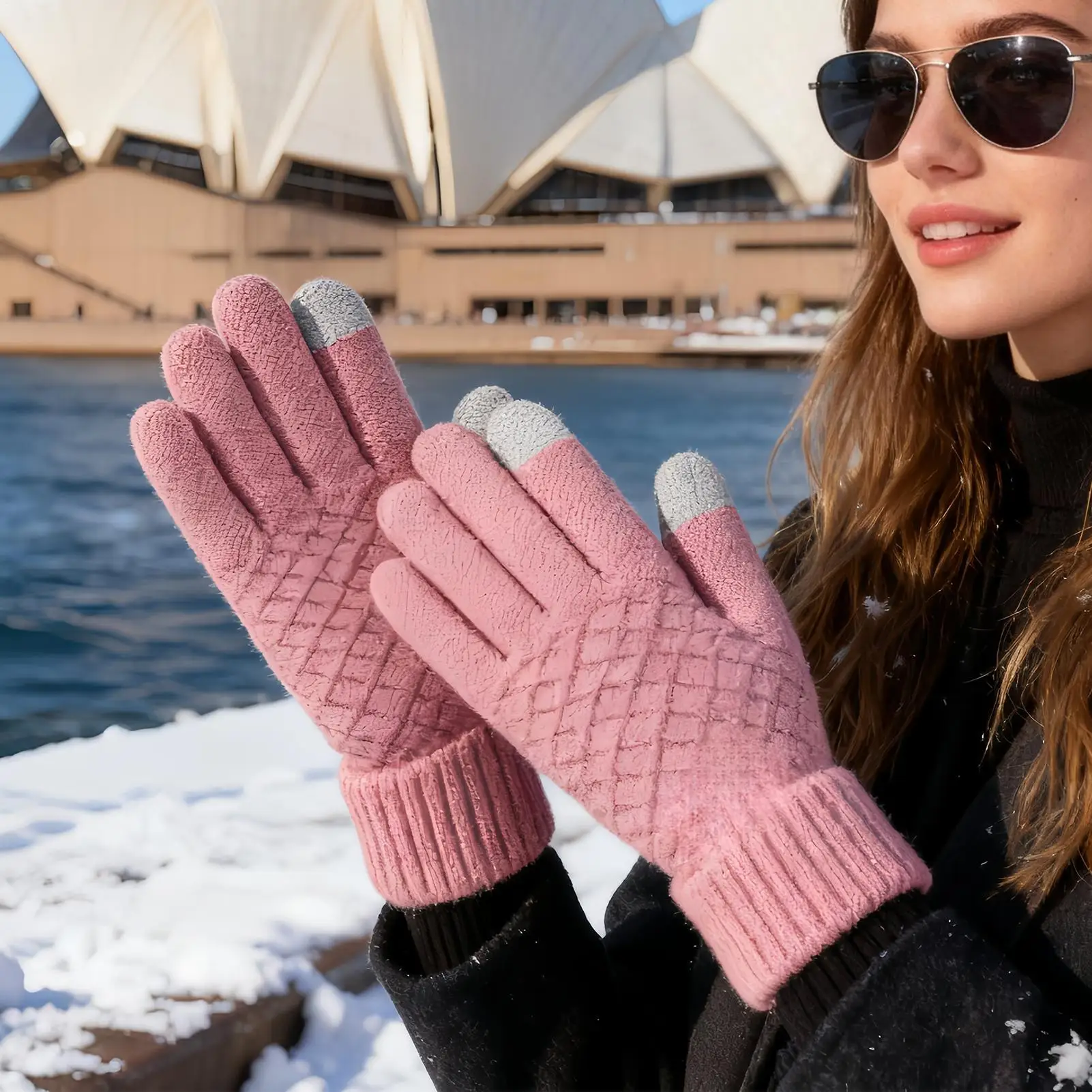 قفازات شتوية حرارية ناعمة تعمل باللمس قفازات ركوب الدراجات الشتوية للنساء بطانة دافئة لتشغيل الرياضة والقيادة وركوب الخيل والتخييم