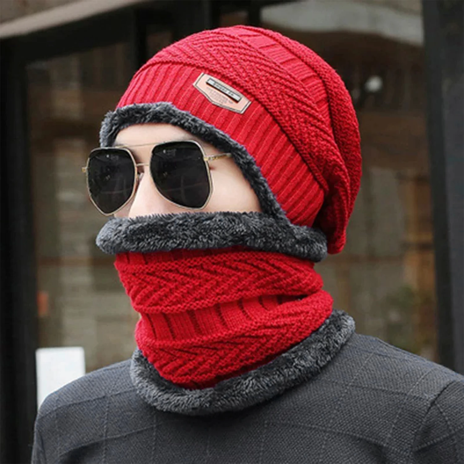 1 Juego de gorro grueso de invierno para hombre y mujer, gorro de punto, gorro de invierno, gorro, bufanda de lana para el cuello, gorros, gorro, gorro, conjunto de guantes