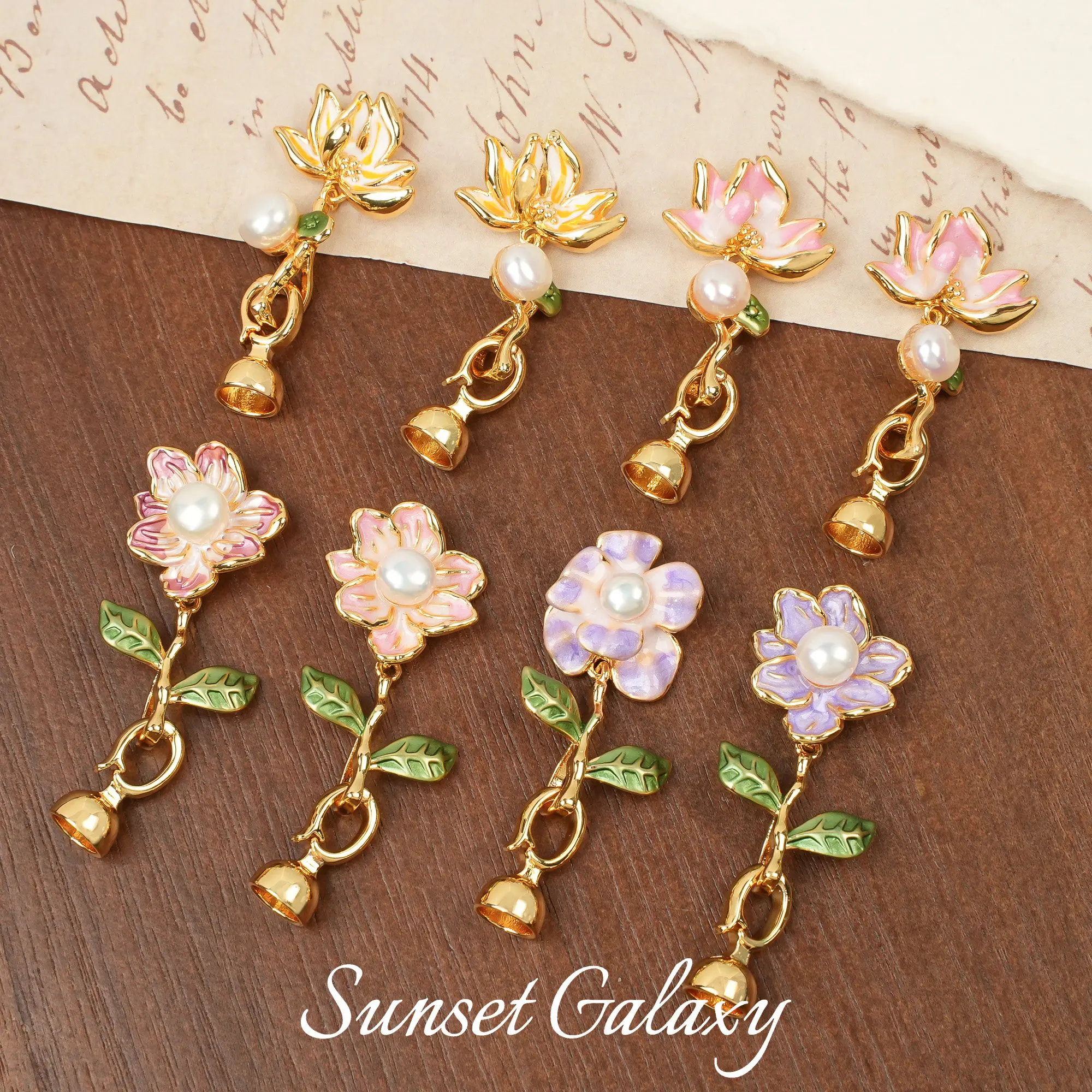 Gold Plated Tulip Rose Pearl Buckle Handmade DIY Beaded Beads Bracelet Necklace Jewelry Accessories Material