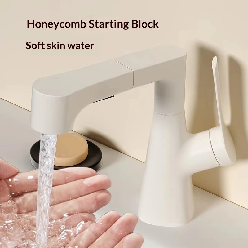 White Hair Washing Pull Out Bathroom Faucet Image 7