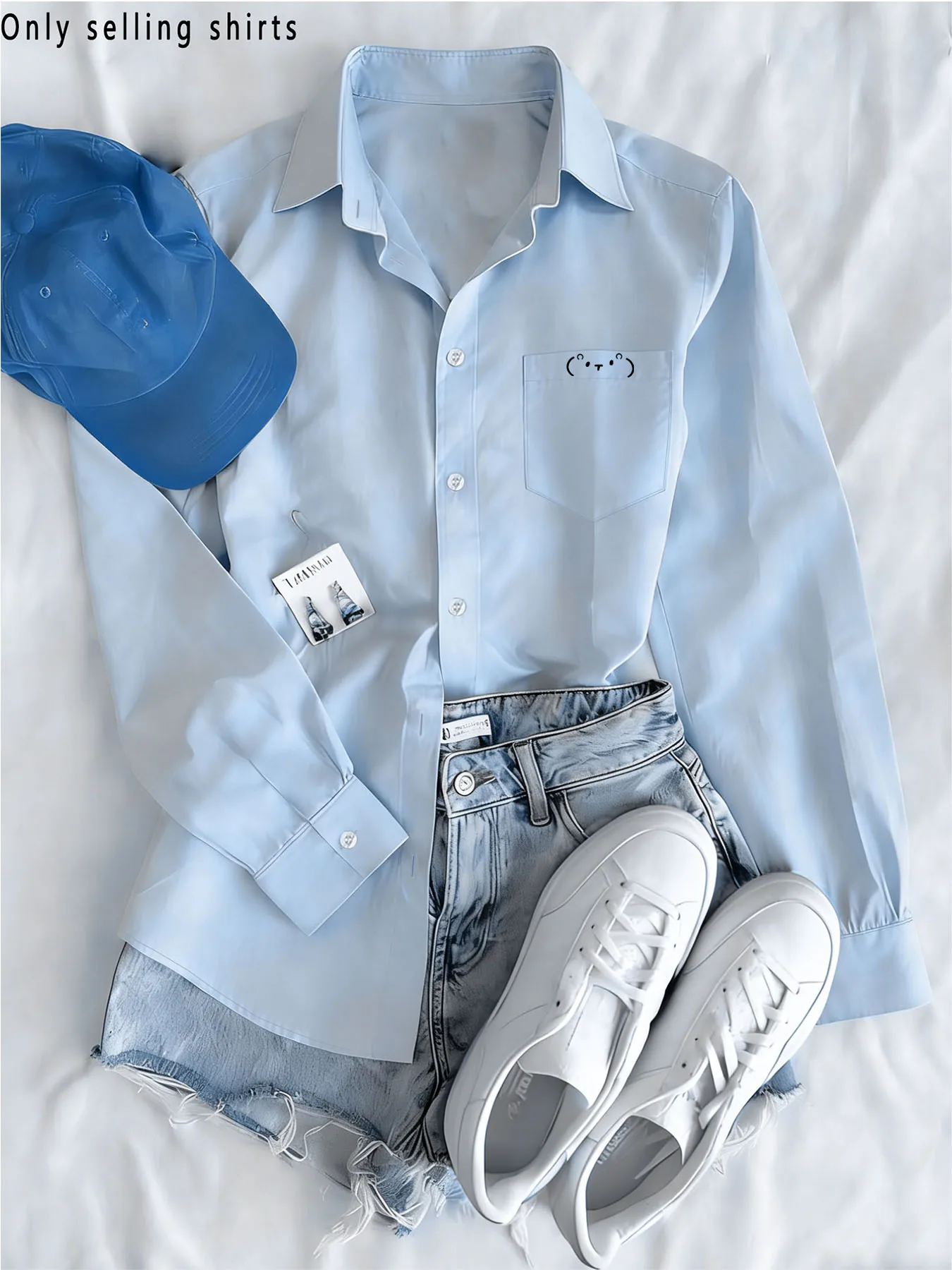 

Casual style, loose-fitting long-sleeved design, button collar, simple pockets, suitable for all seasons and everyday wear.
