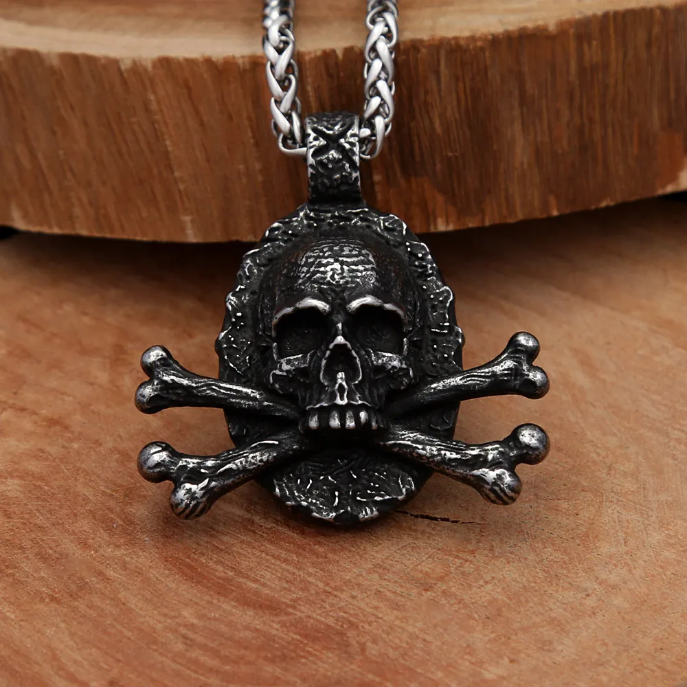 Punk Rock Pirate Skull Cross Stainless Steel Pendant Necklace For Men Women Motor Gothic Fashion Jewelry Halloween Accessories