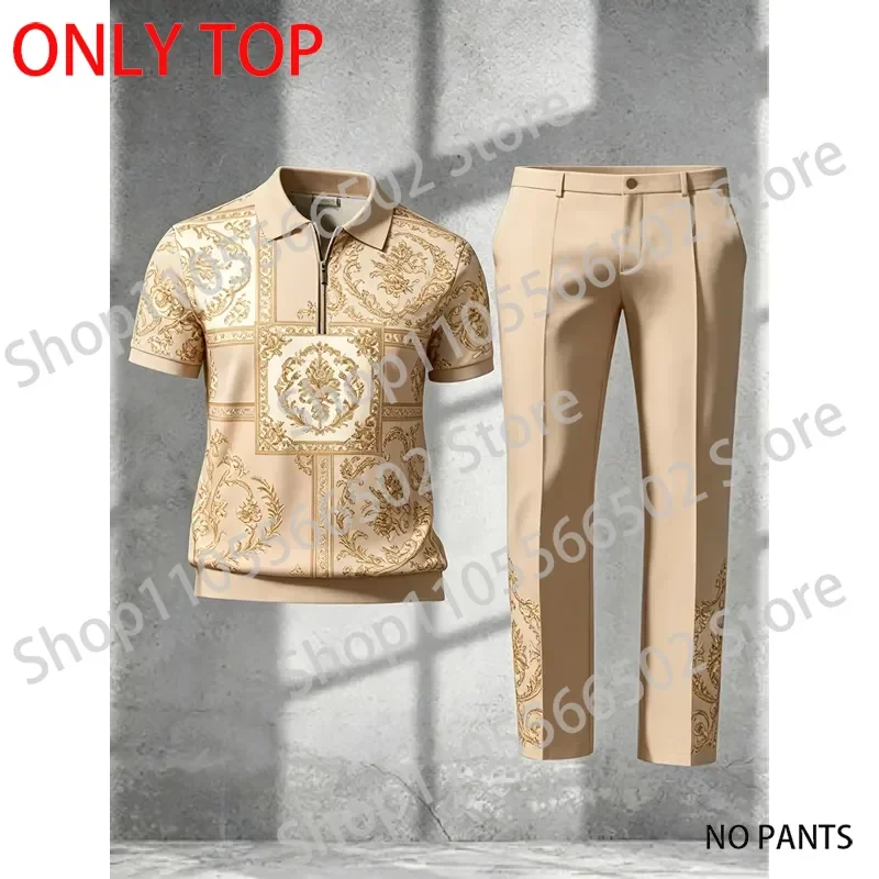1 top (without pants) Men's zipper polo shirt for business office sports and leisure wear with versatile matching style