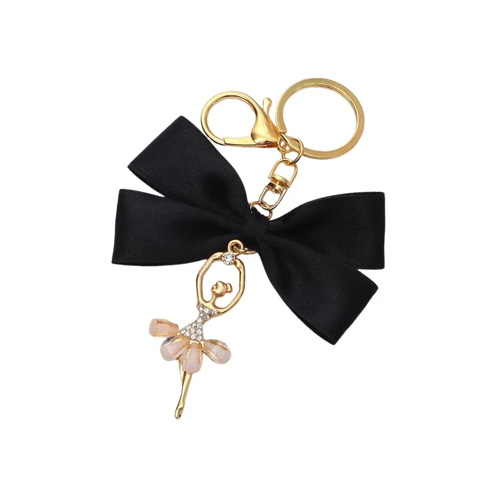 Cute Big Bowtie Bowknot Keychain Crystal Charms Decoration Keychain Charm Ballet Dancer Earphone Case Pendant for Women Girls