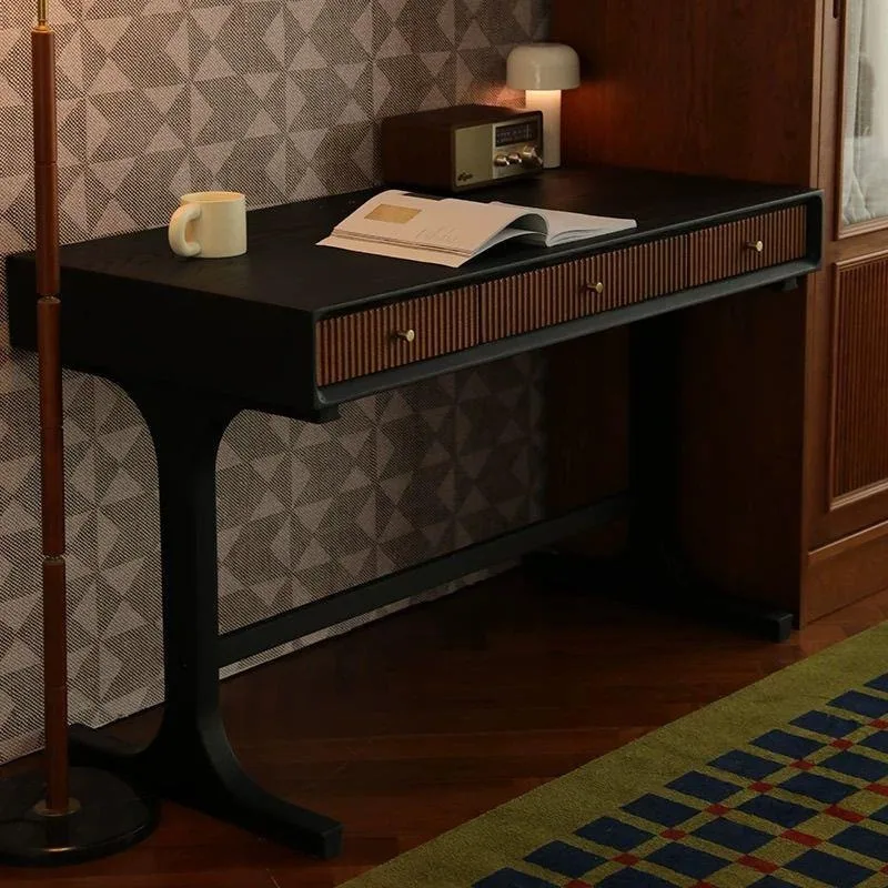 Writing desk retro small apartment solid wood computer desk study bedroom black y