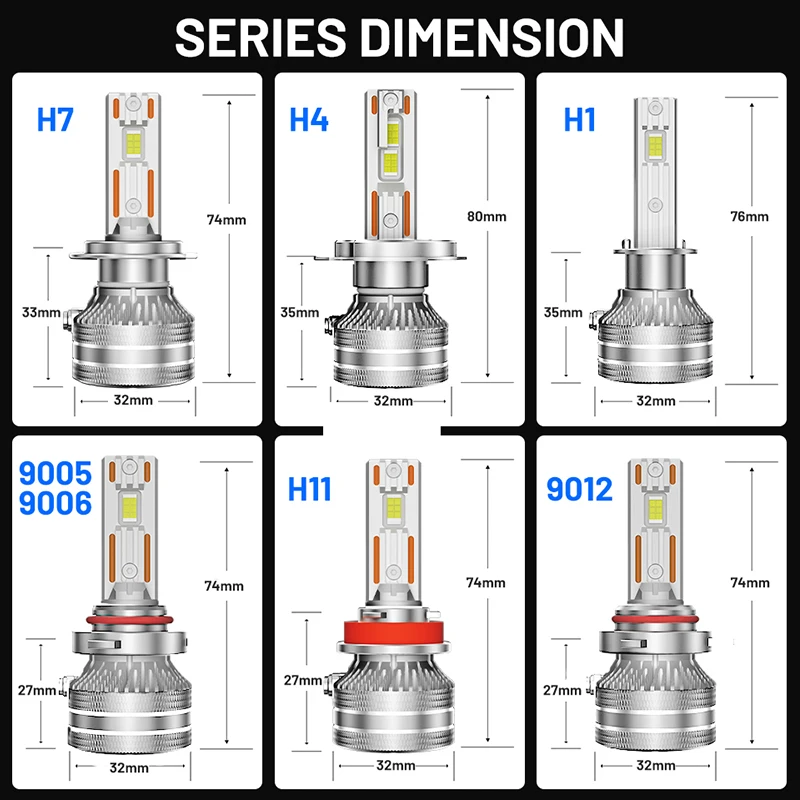 H7 LED Canbus H4 H8 H9 H11 H1 9012 HIR2 9005 HB3 H13 9008 9006 HB4 881 880 H27 9007 Lights 4300K 6000K 8000K White CSP Auto Lamp view 6