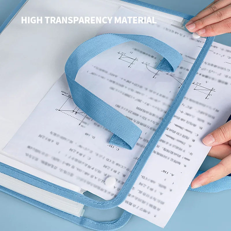 HUAJIE A4 투명 아코디언 파일 가방, 학생용 방수 스냅 폴더, 대용량 휴대용 문서 주최자