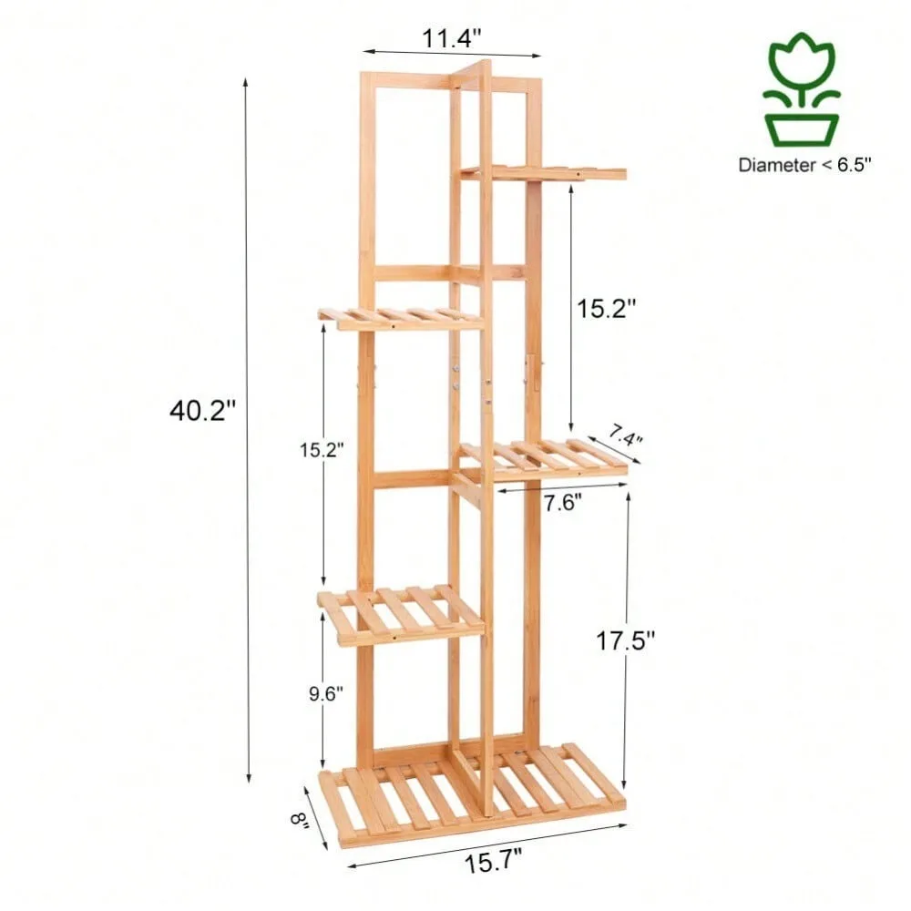 Bamboo Vertical Plant Stand High Low Shelves Flower Rack Display Indoor Outdoor