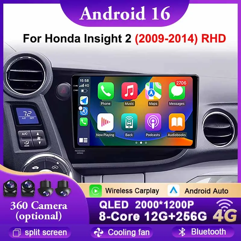 

Автомобильный радиоприемник Android 16 для Honda Insight 2 2009-2014 RHD Беспроводной CarPlay Android Auto DSP Автомобильный мультимедийный GPS-навигатор WIFI 4G
