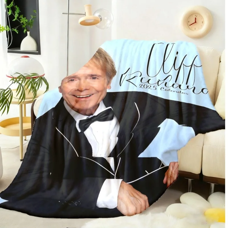 Customize 1pc 230GSM Themed Blanket Featuring The Legendary British Vocalist Cliff Richard / Idol Replica Pattern Design / Exclu