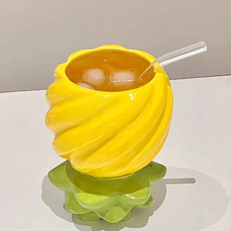 Textured Yellow-and-Green Fruit Drinkware for Home Breakfasts, Office Coffee Breaks, Afternoon Tea, Juice Service, and Casual