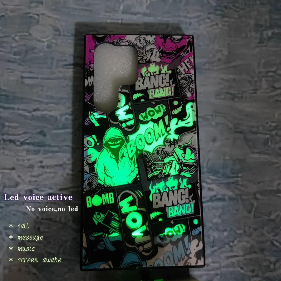 Pop Art Style Smart Phone Case Luminous LED Flash For Samsung S23 S22 Ultra S21 S24 Plus S20FE A73 A53 A33 A72 A52 Call Flashing