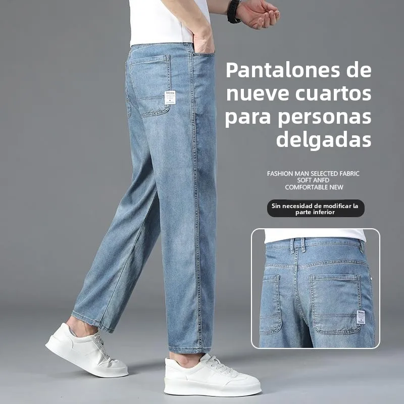 Jeans Levis de fibra, de pierna recta, casuales, de verano, finos, de nueve puntos, de corte ajustado, de moda, premium, esti...