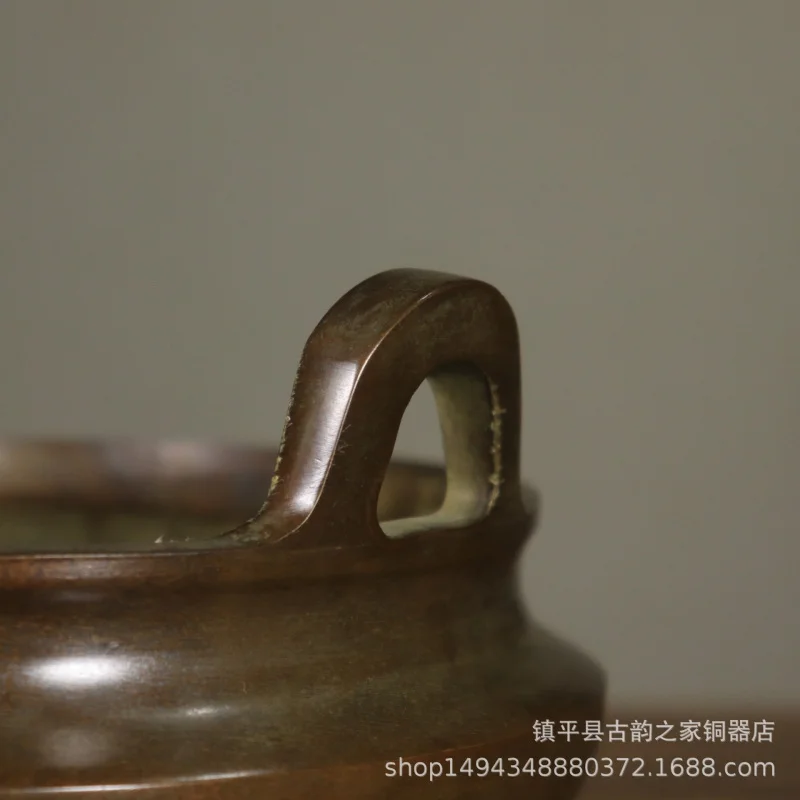 Antique-Style De Lò Three-Legged Two-Ear Standard Imitation Xuan De Bronze Incense Burner Orna