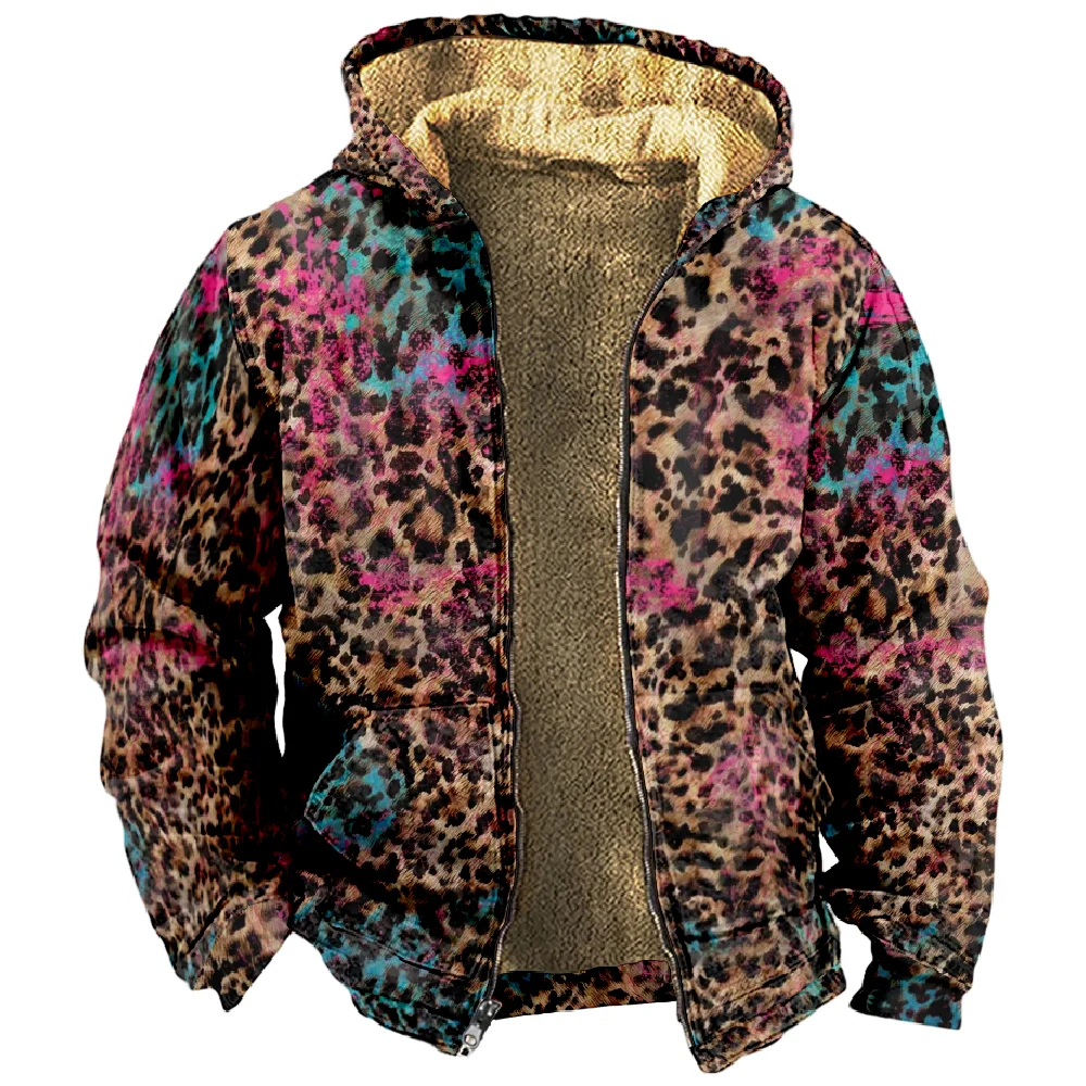 3D Men's Coat Women Zipper Sweatshirt Leopard Printed Tie Dye Hoodie Long Sleeve Stand Collar Clothes