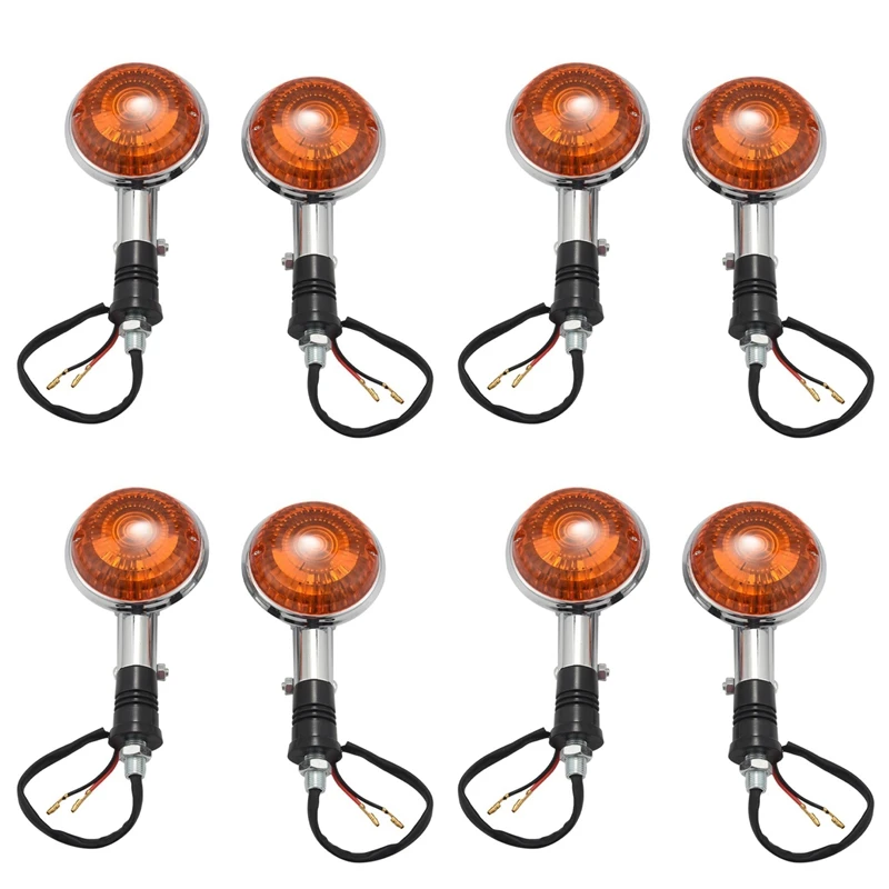 Motorcycle Amber Round Turn Signals Lights Blinker Indicator Lens For Yamaha Road Star Virago V Star 85-99 8 Pack