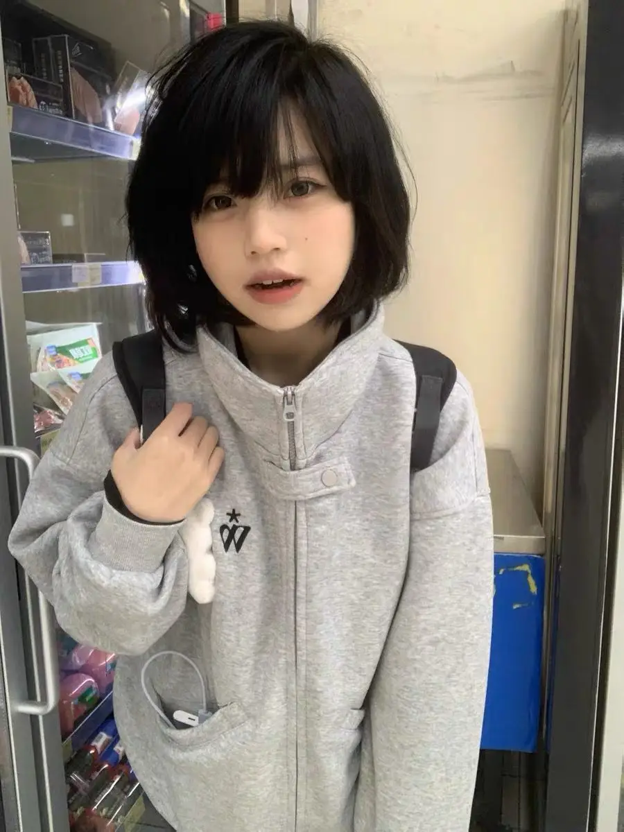 

Новая парная толстовка 2025 года: осенне-зимняя, свободного кроя, женская, в корейском стиле, с принтом, воротником-стойкой, повседневная верхняя одежда