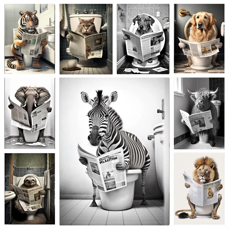 

Алмазная 5D картина «сделай сам», Зебра, кот, Лев, тигр, унитаз, полная мозаика, алмазная вышивка, забавное украшение для ванной комнаты, животное, настенное искусство A702