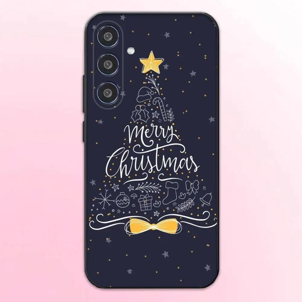 メリークリスマスツリーギフト電話ケースサムスンギャラクシーA73、A72、A71、A70、A53、A52、A51、その他ソフトブラックカバー用