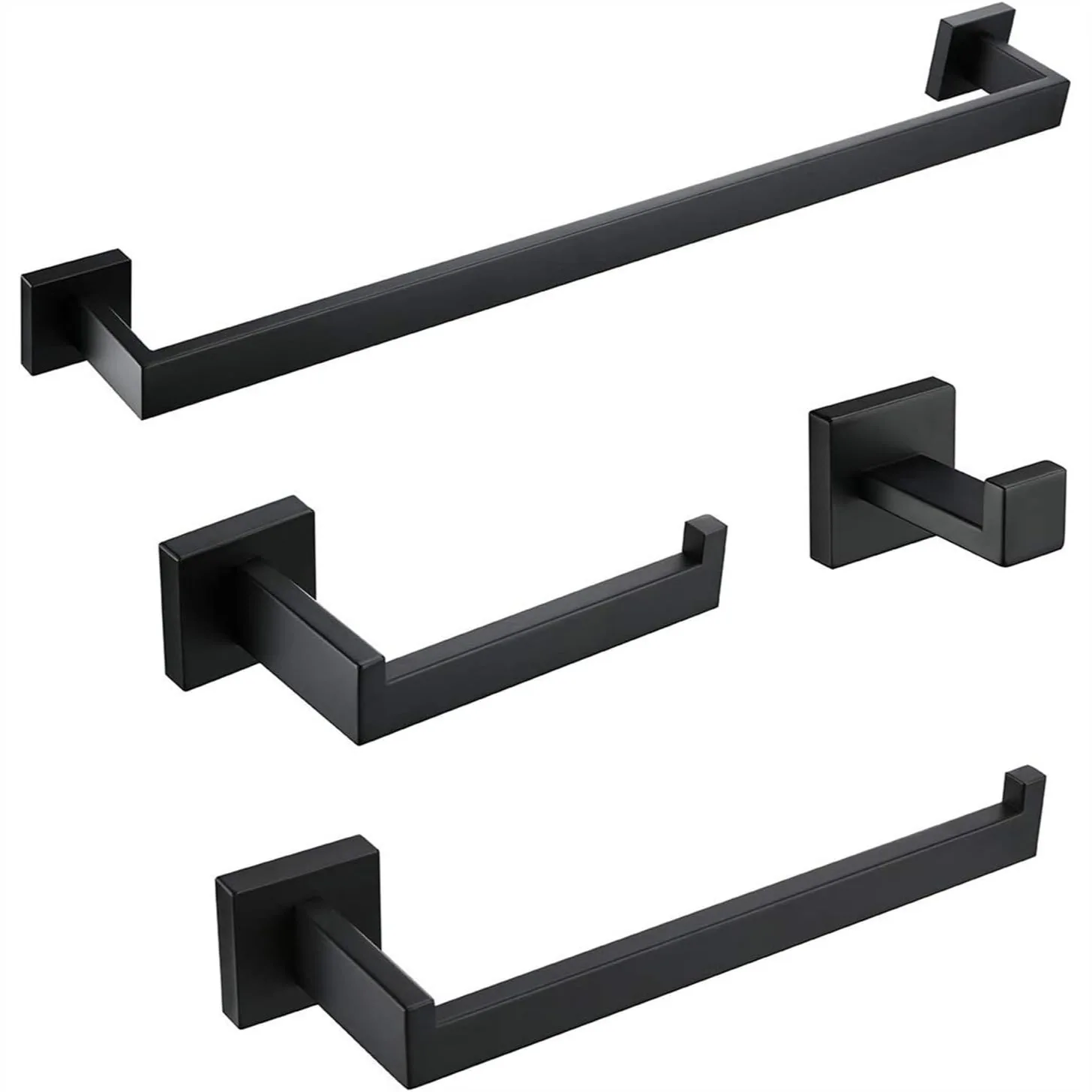 

Matte Black Bathroom Accessories Set 4 Pieces, Stainless Steel Towel Holder Set Wall Mounted, Heavy Duty Square Hardware