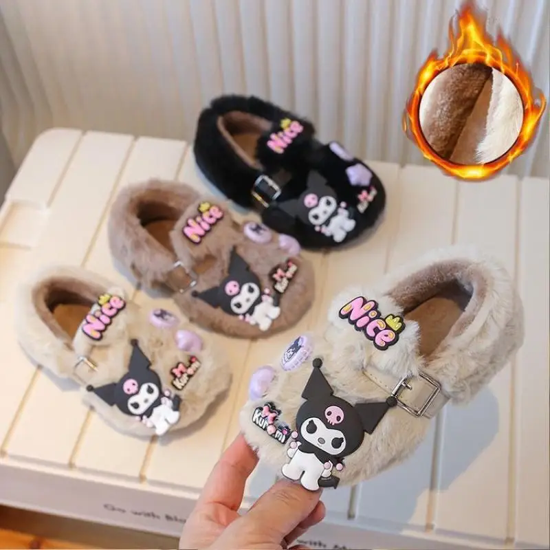 Kuromi Girl Cotton Shoes Winter New Cute Sanrios Anime Figure Child Shoe Velvet Thicken Keep Warm Kawaii Cartoon Overshoes