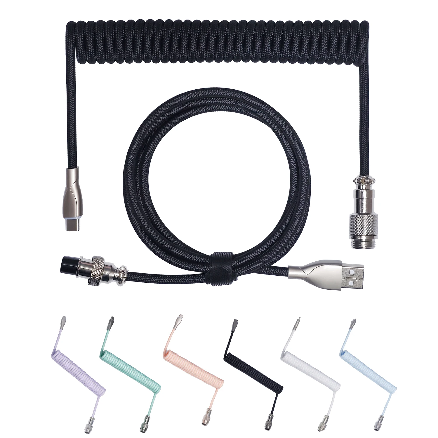 59 Inch Mechanical Keyboard Aviator Cable USB A To TYPE-C Black White Macaron Color Braided Cable Custom Coiled USB A Cable