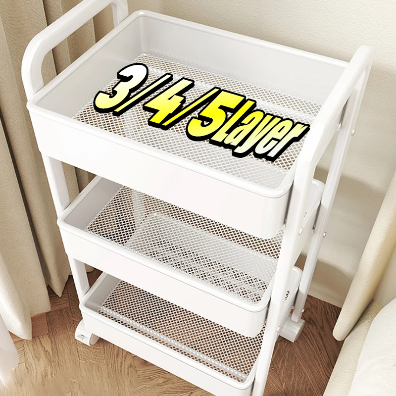 Carrello multistrato con ruote Carrello portaoggetti Scaffale da pavimento Scaffale per snack Scaffale per libri Cucina di casa Bagno Organizzatore