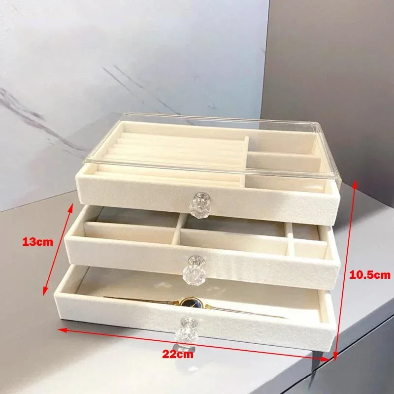 Velvet Acrylic Jewelry Organizer With 3 Drawers Stackable Display Storage Earrings Necklace Bracelets Box Holder Case For Women