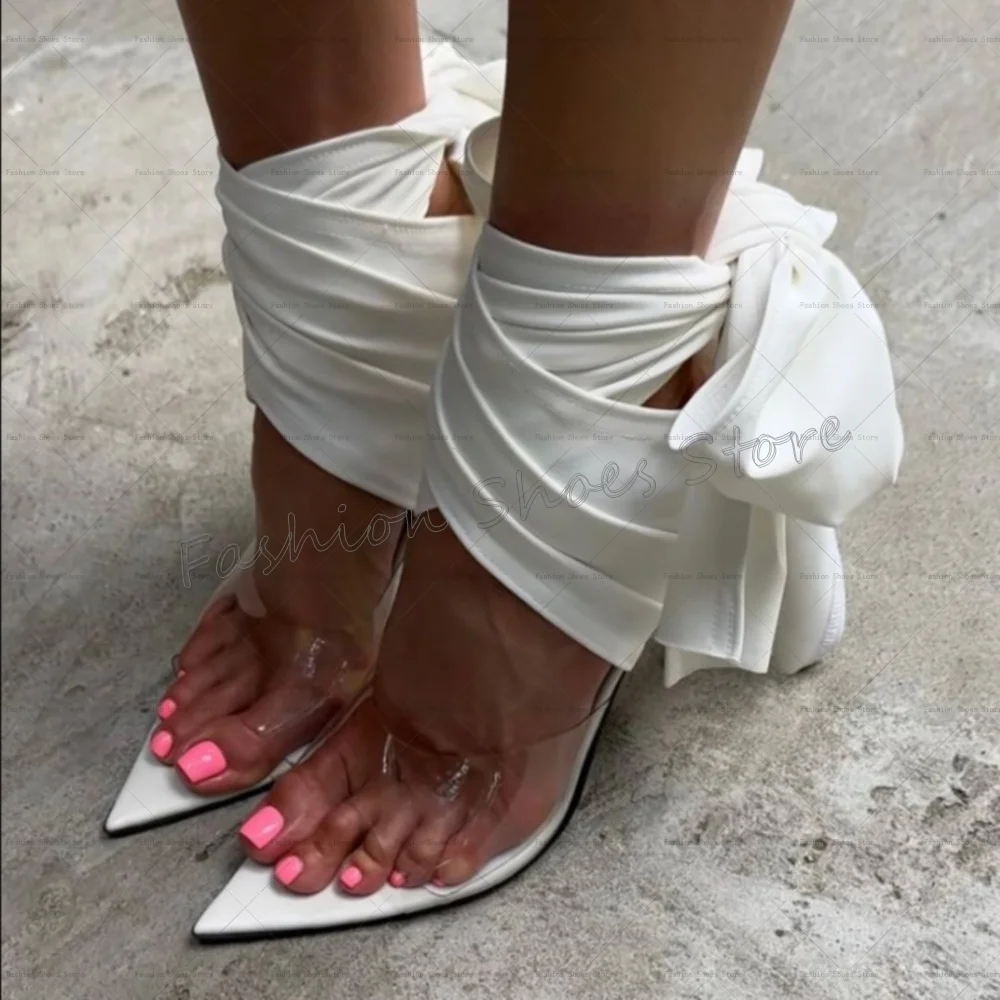 

White Pointed Toe PVC Lace up Sandals Open Toe Women Shoes Stilettos High Heels Party Banquet Dating 2025 Zapatos Para Mujere