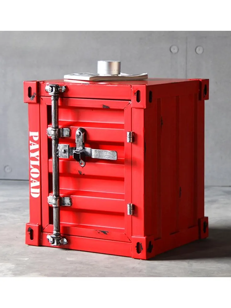 K-STAR Retro Theme Sofa Bedside Table Bedside Table Tin Metal Cabinet Home Creative Storage Office Cabinet Safe