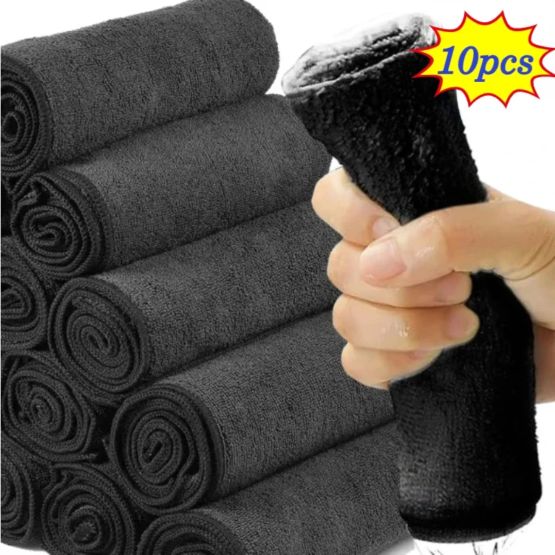 1/10PCS Black Ultrafine Fiber Kitchen Towel Dish Household Rag Car Cleaning Polyester Cotton Quick Dry Duster Cloth Scouring Pad