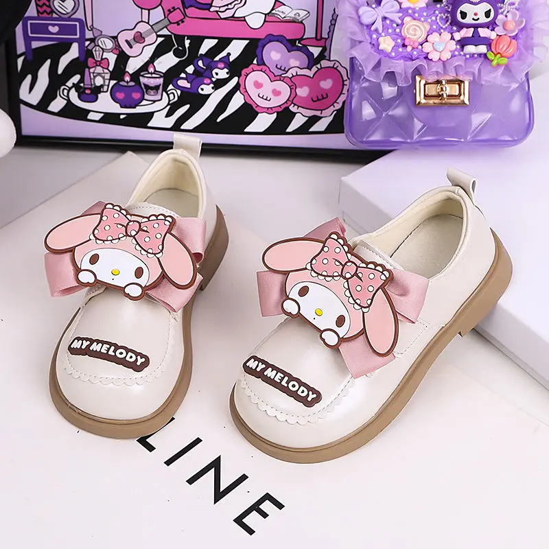 Sanrio Girl Primavera Autunno Scarpe Cartoon My Melody Piccole scarpe in pelle con suola morbida Cute Princess Stitching Wear Well Popular New