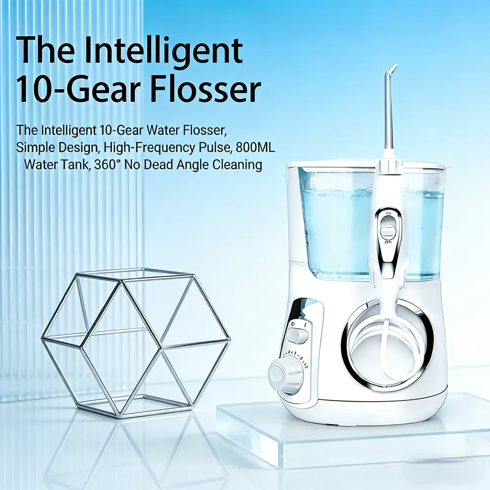 Professional Electric Countertop Water Flosser Dental Irrigator 5 Tips 10 Modes 800ML Tank Fight Bad Breath Cavities