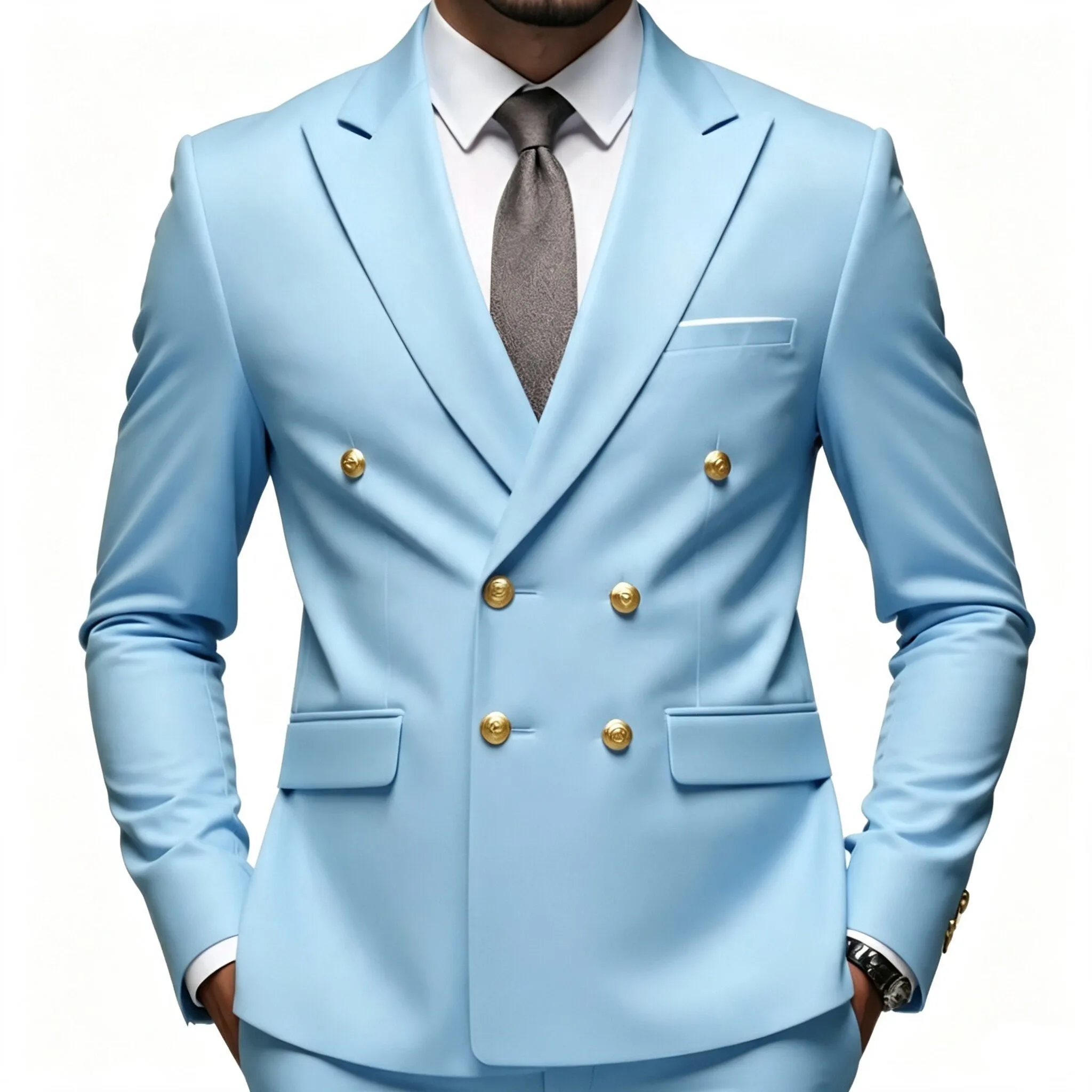 Business-Herrenanzug, Doppelreihiger Mantel, Jacke, Blazer, Smoking, Maßgeschneidert, Spitzrevers, Nur Jacke – Detail 7