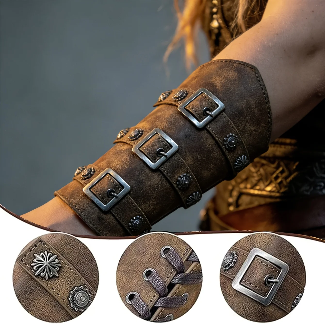 Medieval Viking Leather Arm Guard Bracer Nordic Style Knight Wristband Bracer For Renaissance Fairs LARP Cosplay