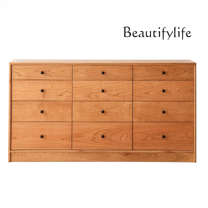 

Nordic and Japanese Style Cherrywood Solid Wood Chest of Drawers Retro Multi-Functional Storage Living Room Chest of Drawer