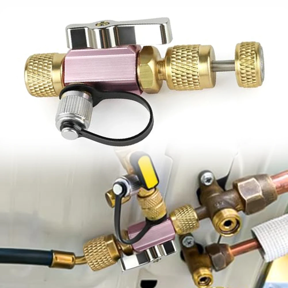 أداة HVAC لأنظمة R410A 5/16 أنثى مضيئة إلى 14 ذكر صمام مضيئة أداة إزالة الصواميل الأساسية مع منفذ قياس الفراغ وختم حلقة O