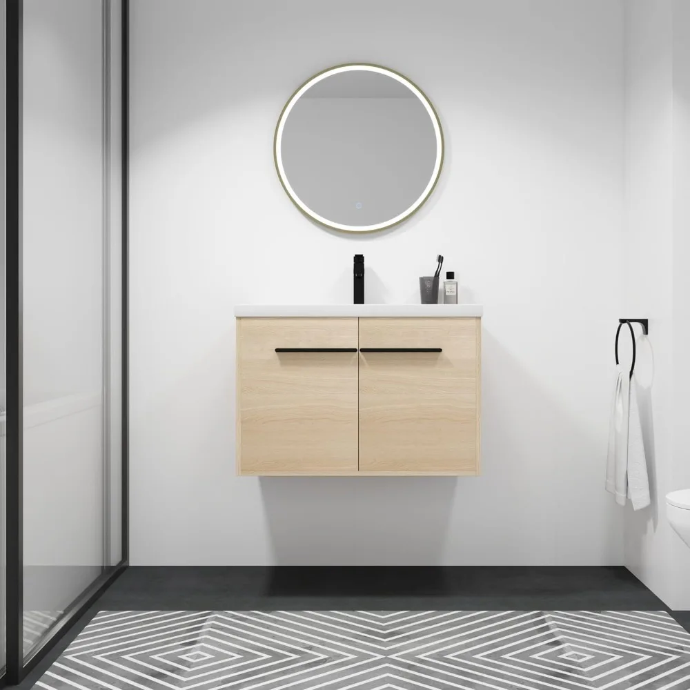 

Floating Vanity Bathroom, 30 Inch Bathroom Vanity with Sink, Wall Mounted , Soft Closed Doors, Integrated Sink, Engineered Wood