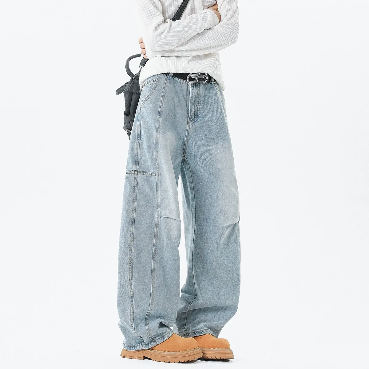 Retro Herren Gradient Vintage Washed Baggy Jeans Jugend Lose Gerade Y2K Denim Hosen Mann Designer Streetwear Hosen