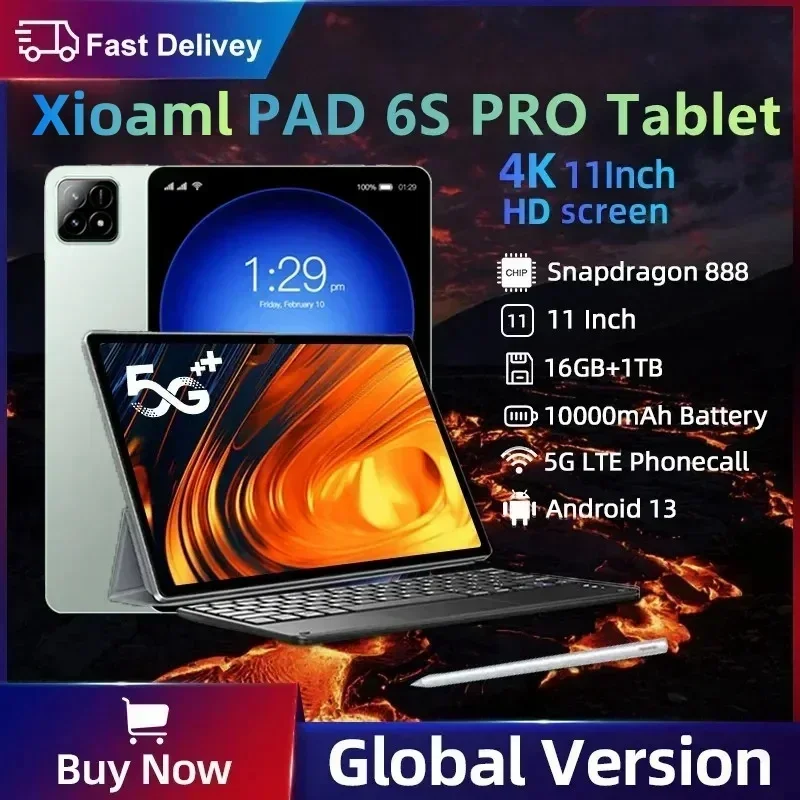 2024 NEW Xioaml Pad 6S Pro Tablet 11inch HD 4K Android 13 16GB+1T 10000mAh 5G Dual SIM Phone Call Bluetooth WiFi GPS Tablet PC