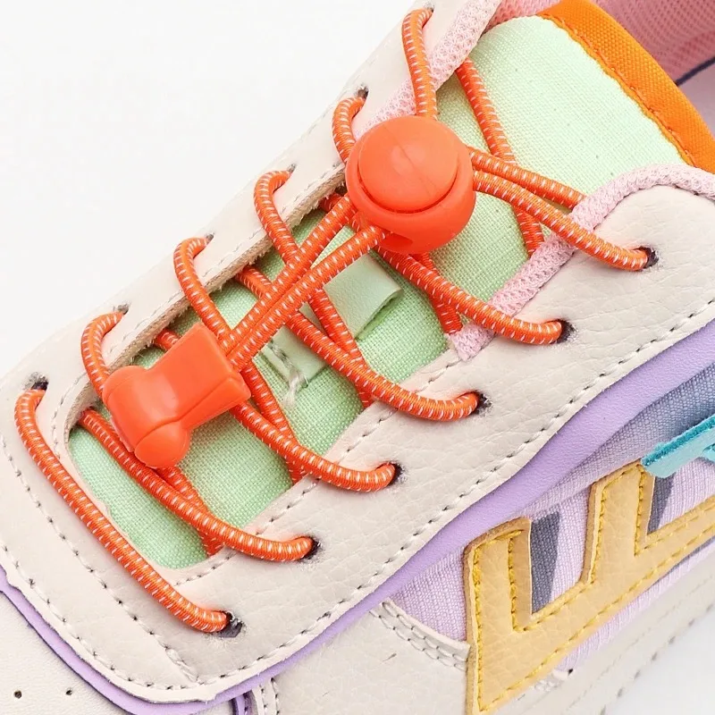 2Pair Round No Tie Elastic Shoelaces Capsule Lock Quick Lazy Laces for Kids Adults Sneakers Shoe Accessories