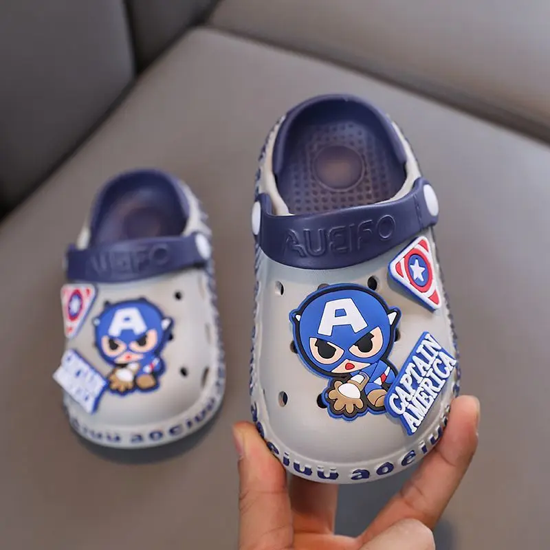 Summer Children Home Sandals Baby Boy Girl Cartoon Captain America Spider Man Kids Slippers Indoor Outdoor Non Slip Beach Shoes