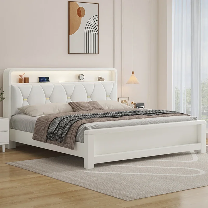 White Large Master Bed Simple Foam Nature Sleeping Modern Design Bed Girl Storage Wood Muebles Para Dormitorio Nordic Furniture