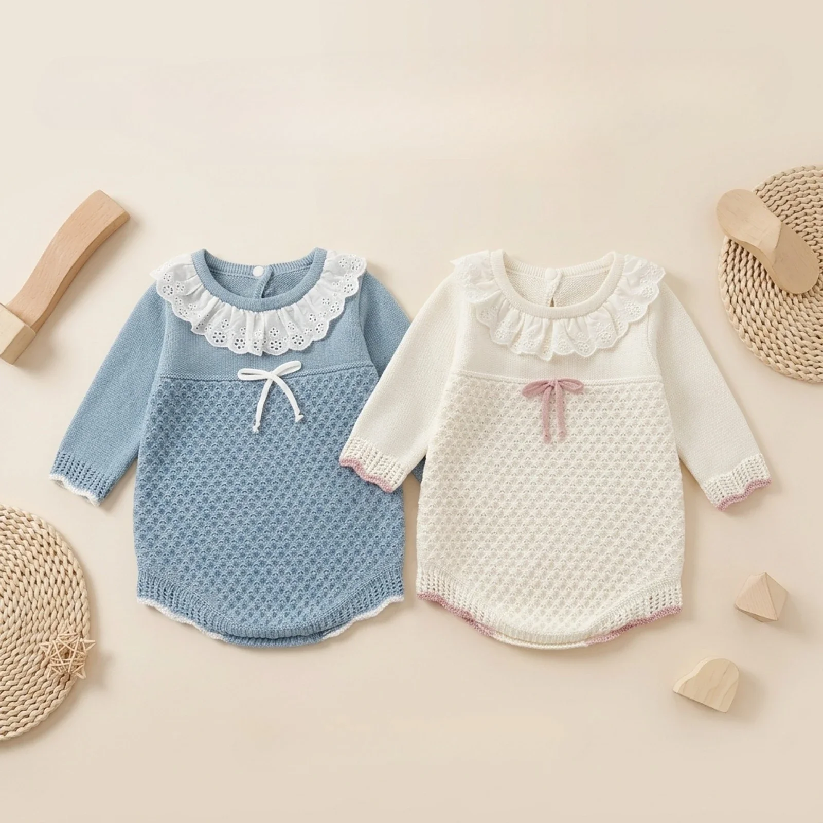0-24M Newborn Kid Baby Girl Winter Clothes Knit Romper Long Sleeve Warm Bodysuit Cute Sweet Sweater Jumpsuit Outfit