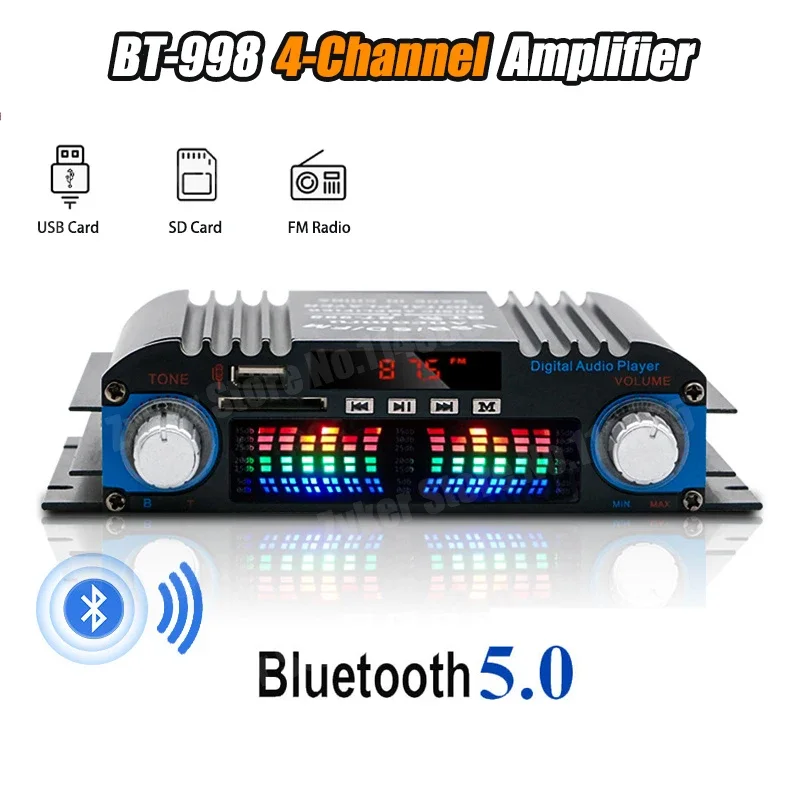 

4 Channel HiFi Sound Amplifier Digital Audio Bluetooth Amplifier 1600W Peak Power Karaoke Player FM Radio Support Remote Control