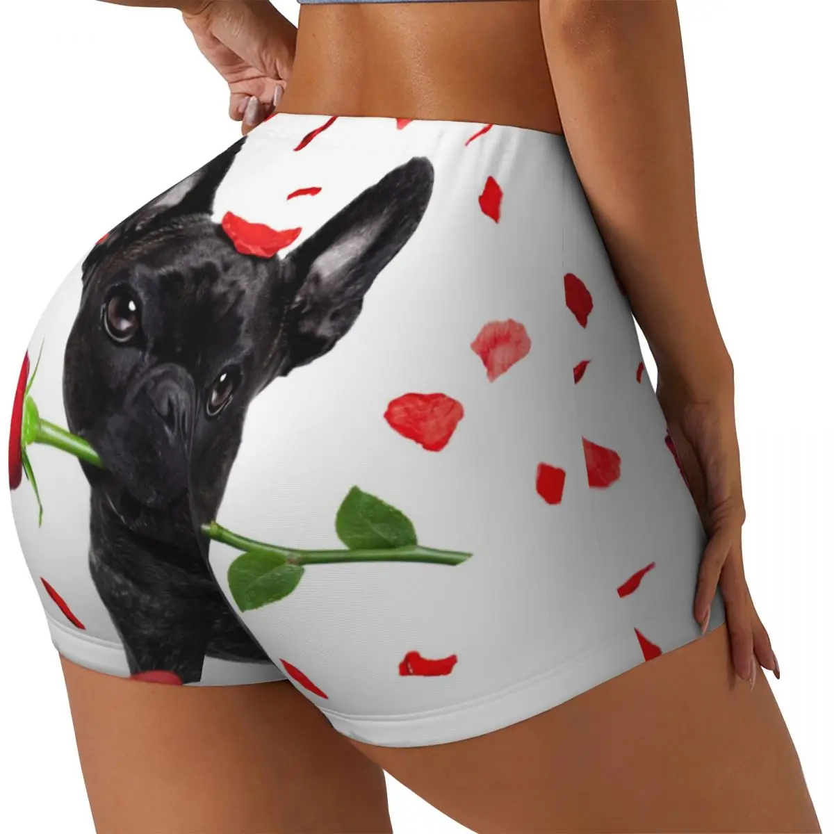 Womens Clothes Gym Push Up Short Elasticity Scrunch Butt Running Shorts French Bulldog Dog  Rose Valentines Day Sports Shorts