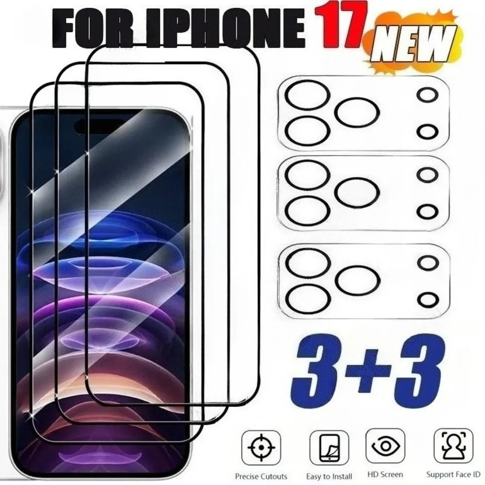

Прозрачная полноэкранная защитная пленка 6 в 1 HD для iPhone 17 16 15 14 Pro Max 17 Стекло для объектива воздушной камеры для iPhone 13 12 11 Pro 15 14 Plus