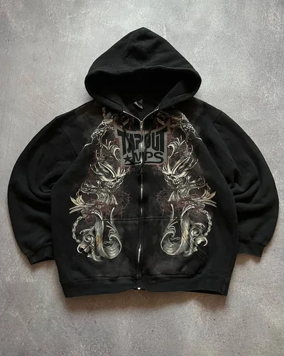 Imagen 2 del producto Y2K nuevo Tapout cremallera Sudadera con capucha calle Vintage gótico cráneo impreso Sportshirt hombres Hip Hop Harajuku moda Casual ropa informal suelta