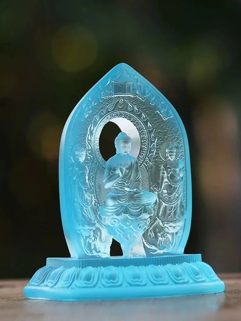 Coloured glaze Oriental Trinity Buddha ornaments Buddhist temples worship pharmacists Buddha Buddha.